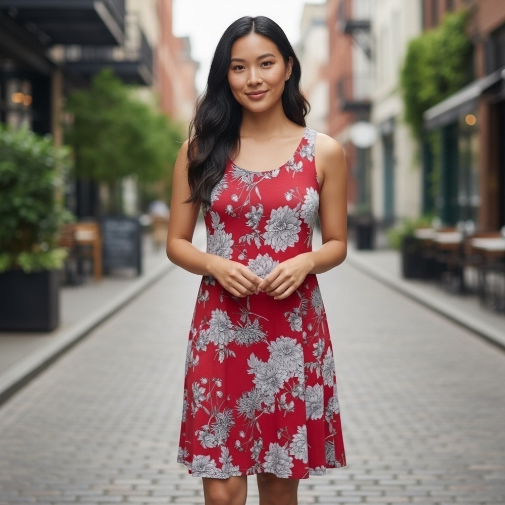 Red floral dress